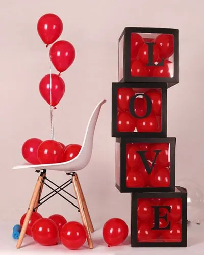 Clear balloons boxes decoration for Valentine's