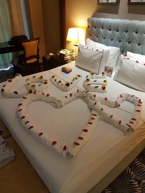 valentine bed decor with white cloth